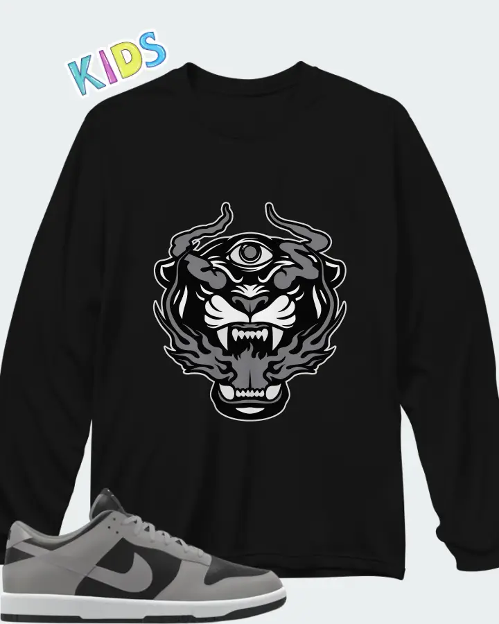 Nike Dunk Low By You Custom Black Grey Matching Kid's Long Sleeve T-Shirt