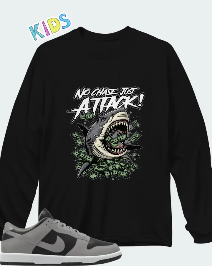 Nike Dunk Low By You Custom Black Grey Matching Kid's Long Sleeve T-Shirt