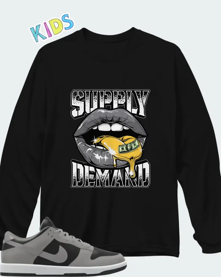 Nike Dunk Low By You Custom Black Grey Matching Kid's Long Sleeve T-Shirt
