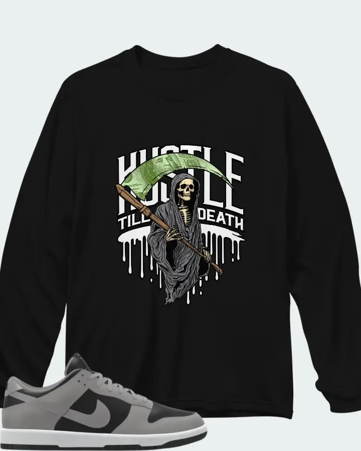 Nike Dunk Low By You Custom Black Grey Matching Long Sleeve T-Shirt