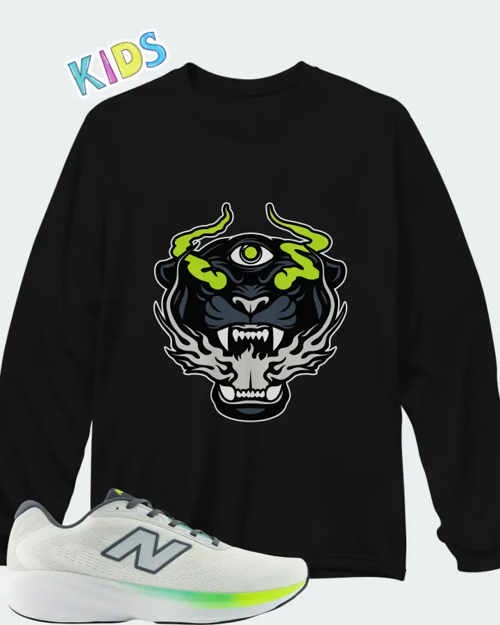 New Balance Fresh Foam 680v9 Reflection Grey Matter Alkaline Green Matching Kid's Long Sleeve T-Shirt