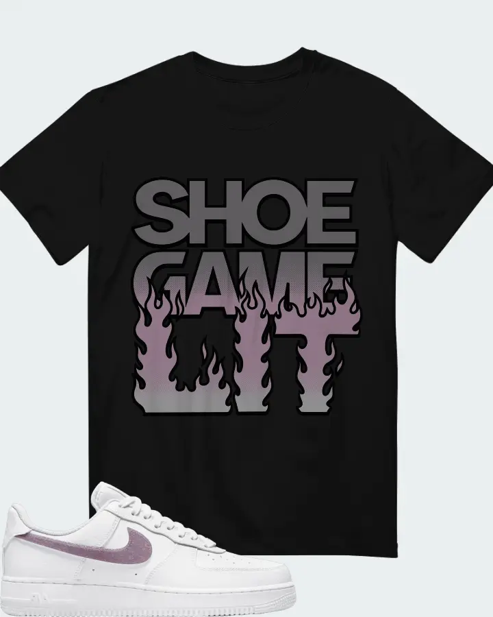 Nike Air Force 1 Low Glitter Swoosh Purple (Women's) Sneaker Matching Black T-Shirt - Shoe Game Lit Refreshed
