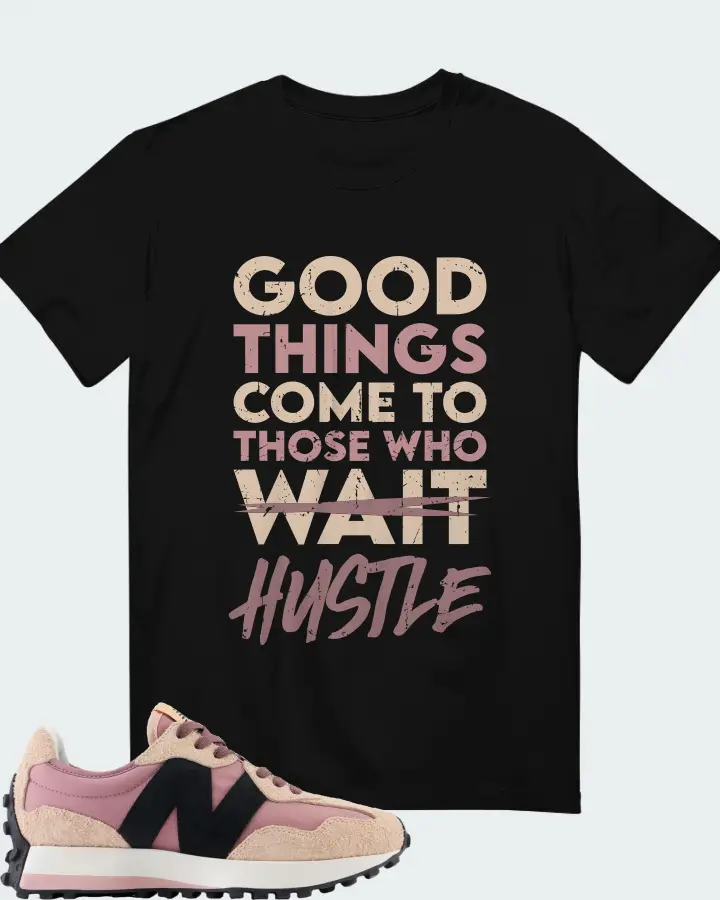 New Balance 327 White Black Pink Sneaker Matching Black T-Shirt - Good Things Come