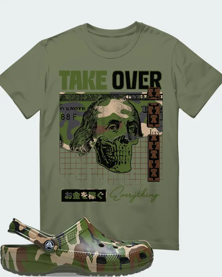 Crocs Printed Camo Clog Sneaker Matching Olive T-Shirt - Take Over