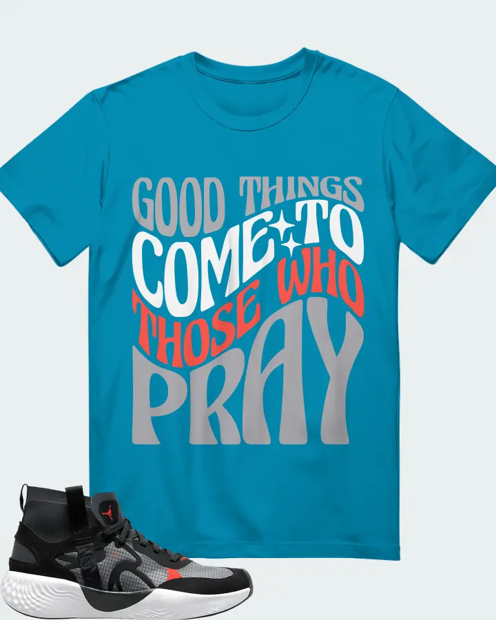 Jordan Delta 3 Mid Sneaker Matching Aqua T-Shirt - Good Things Come To Those Who Pray