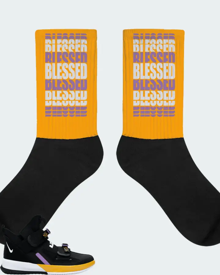 Nike LeBron Soldier 13 Sneaker Matching Gold Socks - BLESSED Many Times