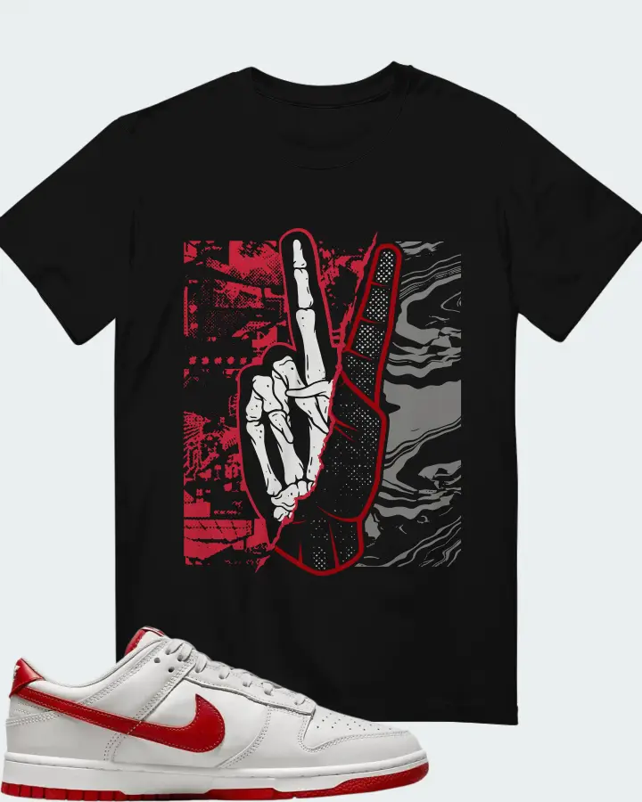 Nike Dunk Low Bone Red  Sneaker Matching Black T-Shirt - Peace of mind