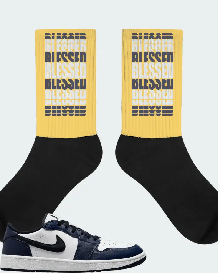 Jordan 1 Retro Low Golf Sneaker Matching Yellow Socks - BLESSED Many Times