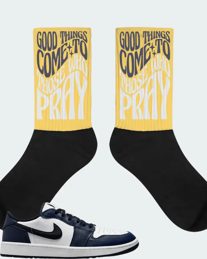Jordan 1 Retro Low Golf Sneaker Matching Yellow Socks - Good Things Come To Those Who Pray