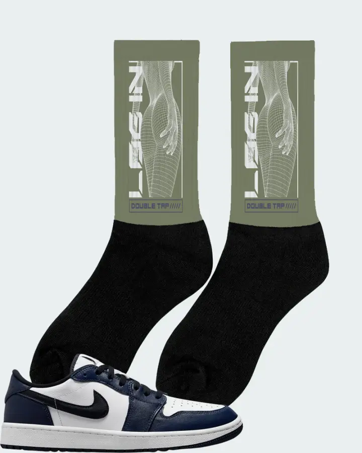 Jordan 1 Retro Low Golf Sneaker Matching Olive Socks (LOGIN) - View 3