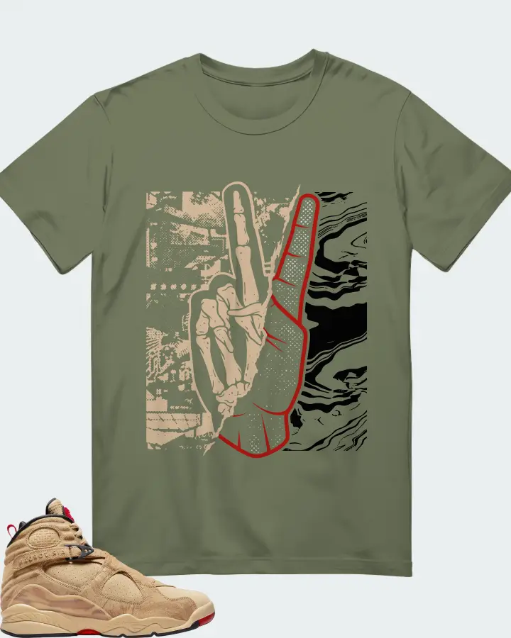 Jordan 8 Retro SE Sneaker Matching Olive T-Shirt - Peace of mind