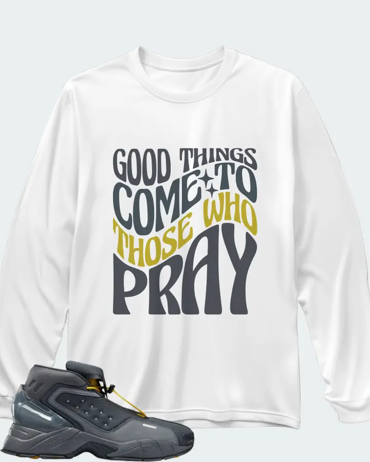 Reebok Ecto Boot Sneaker Matching White Long Sleeve T-Shirt - Good Things Come To Those Who Pray