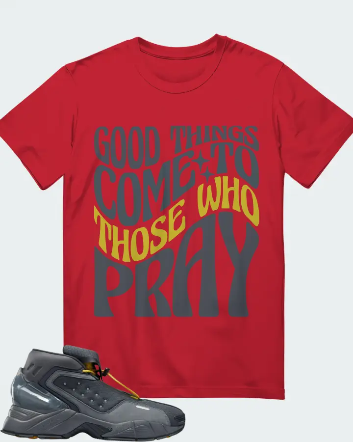 Reebok Ecto Boot Sneaker Matching Red Gildan T-Shirt - Good Things Come To Those Who Pray