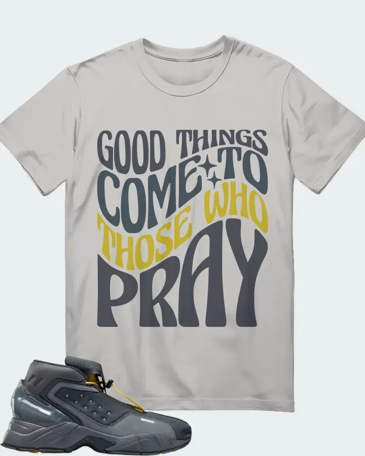 Reebok Ecto Boot Sneaker Matching Grey Gildan T-Shirt - Good Things Come To Those Who Pray
