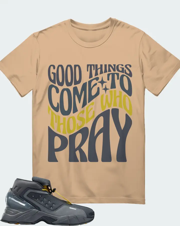 Reebok Ecto Boot Sneaker Matching Cream Gildan T-Shirt - Good Things Come To Those Who Pray