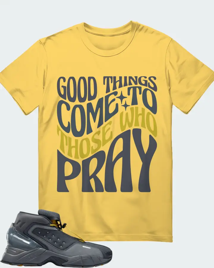 Reebok Ecto Boot Sneaker Matching Yellow Gildan T-Shirt - Good Things Come To Those Who Pray
