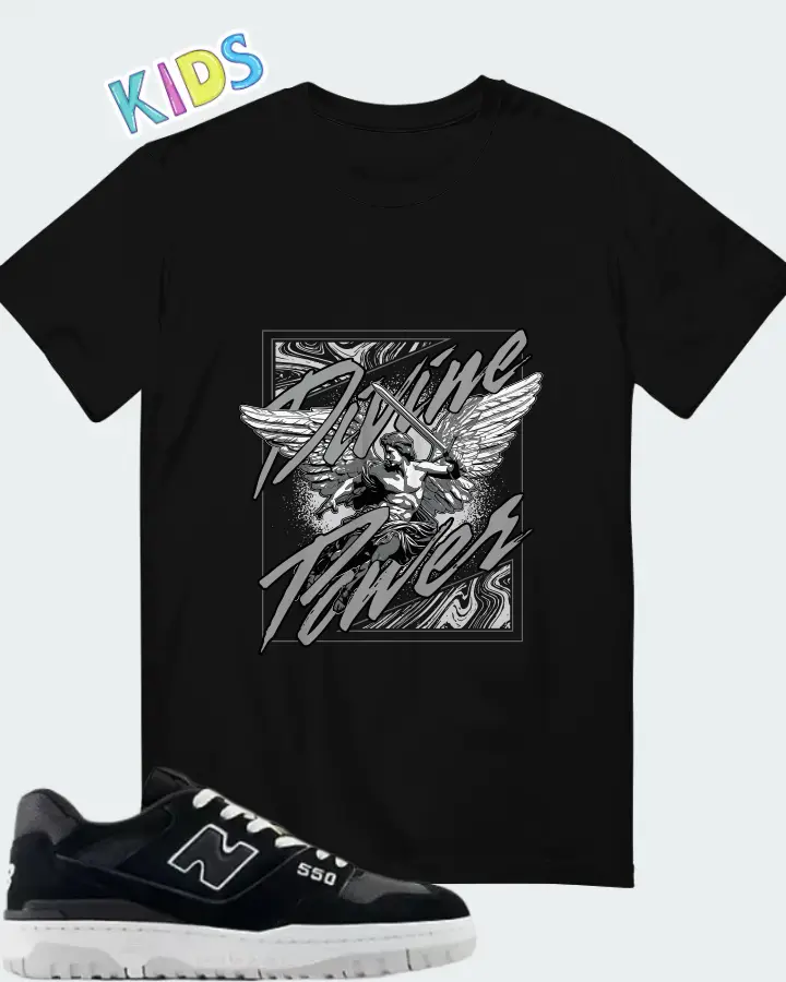 New Balance 550 Black White Grey Matter Matching Kid's T-Shirt