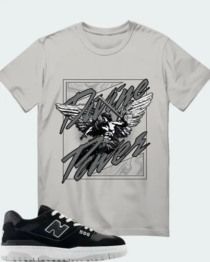 New Balance 550 Black White Grey Matter Matching T-Shirt