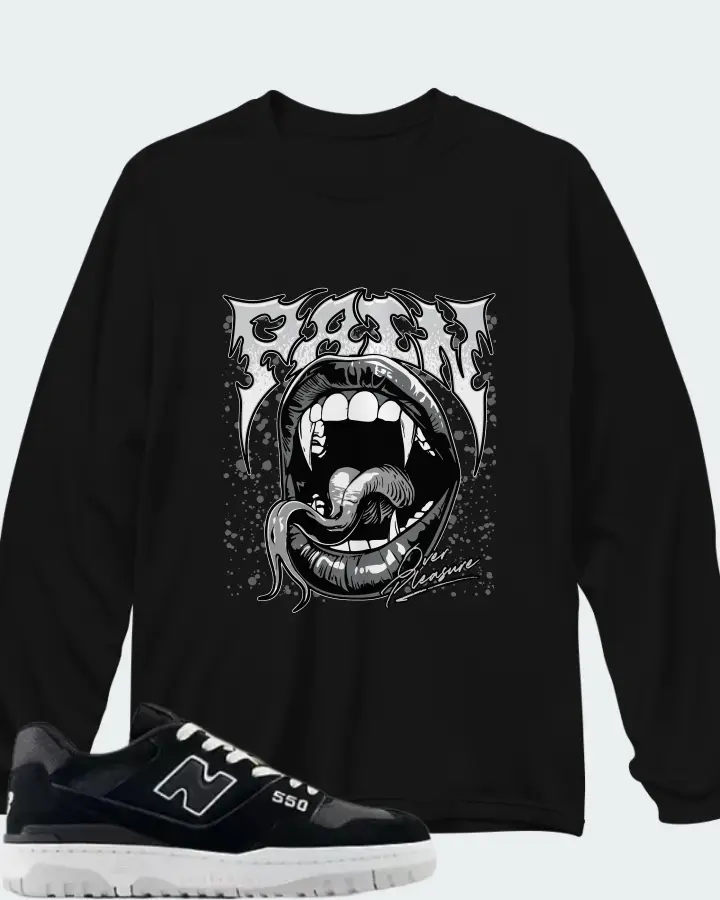 New Balance 550 Black White Grey Matter Matching Long Sleeve T-Shirt
