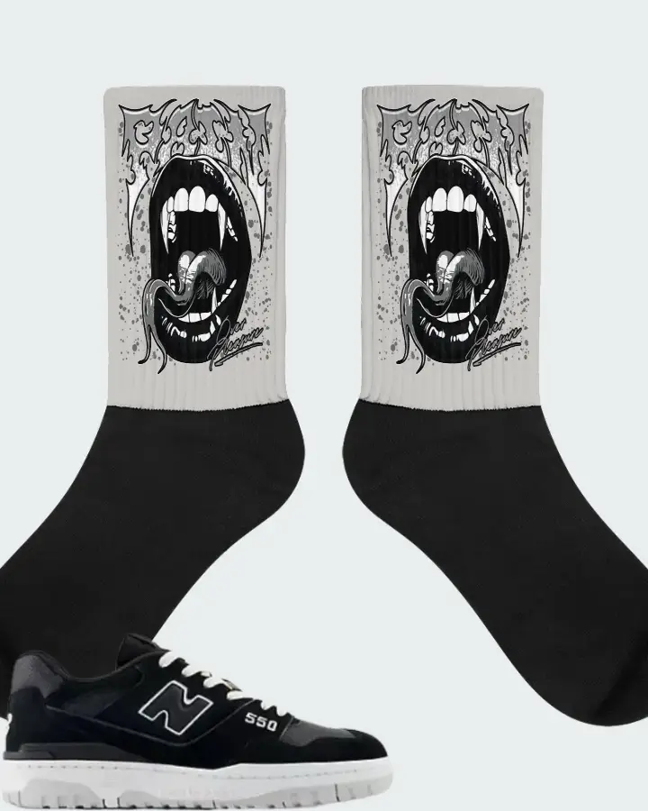 New Balance 550 Black White Grey Matter Matching Socks