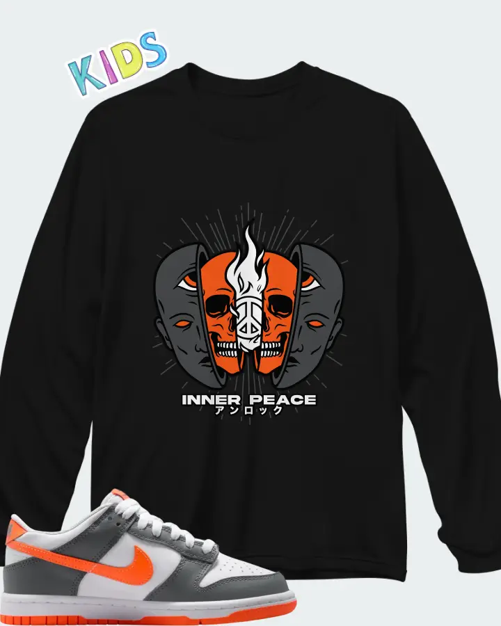 Nike Dunk Dark Grey Orange Matching Kid's Long Sleeve T-Shirt