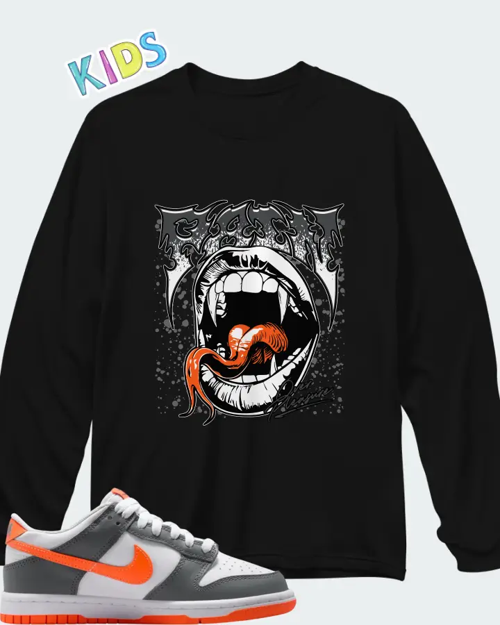 Nike Dunk Dark Grey Orange Matching Kid's Long Sleeve T-Shirt