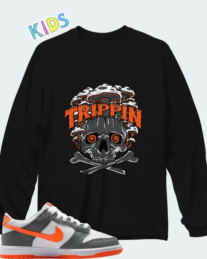 Nike Dunk Dark Grey Orange Matching Kid's Long Sleeve T-Shirt
