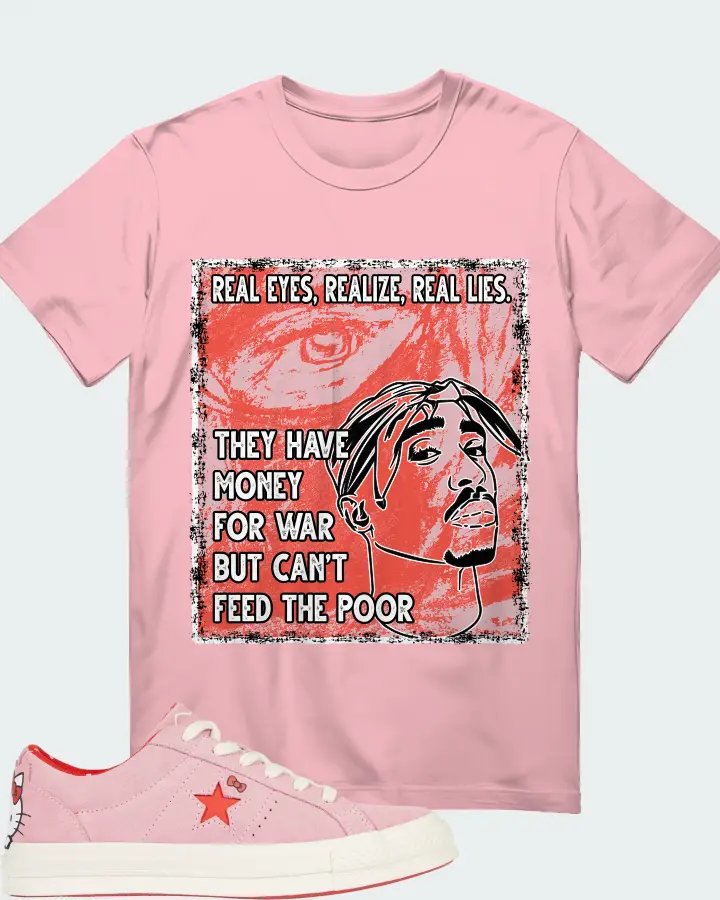 Converse One Star Ox Hello Kitty Pink Sneaker Matching Pink T-Shirt - TUPAC Real Eyes Realize Real Lies