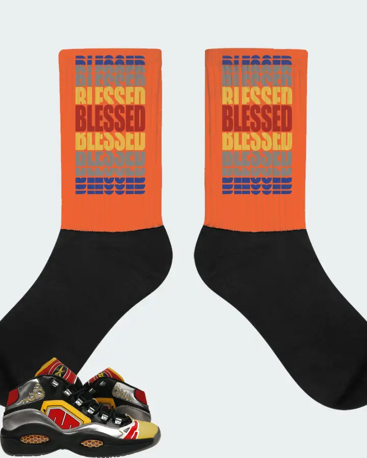 Reebok Question Mid Sneaker Matching Orange Socks - BLESSED Many Times