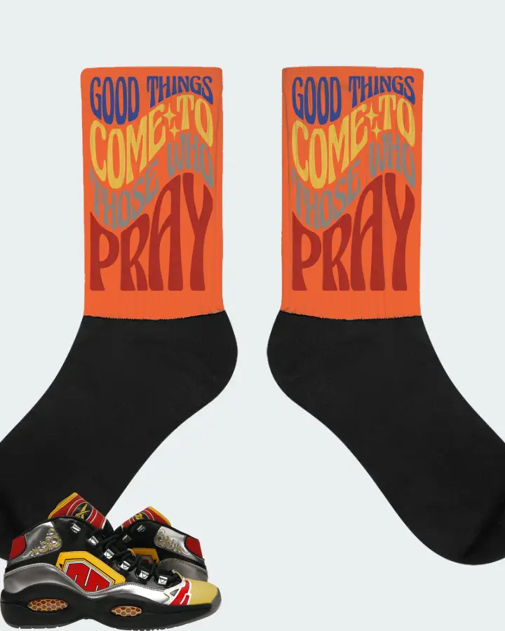 Reebok Question Mid Sneaker Matching Orange Socks - Good Things Come To Those Who Pray