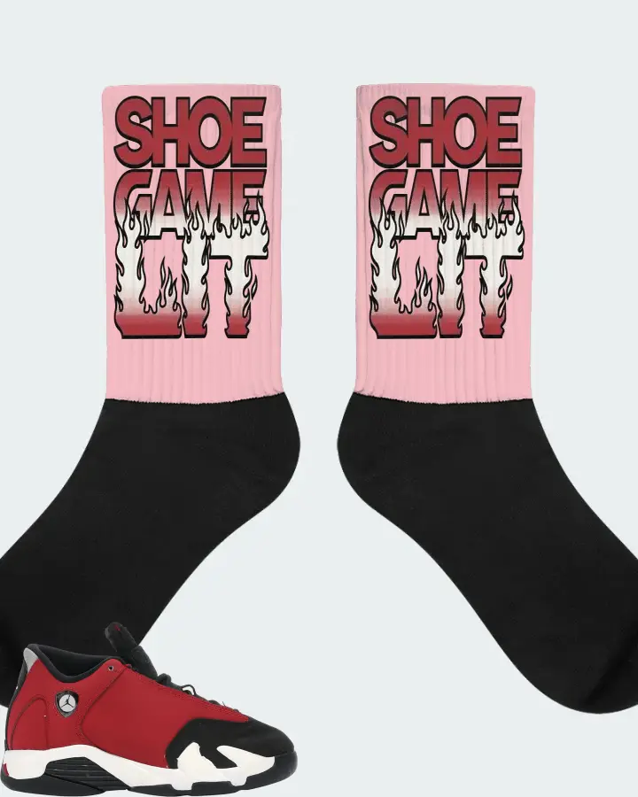 Jordan 14 Retro Sneaker Matching Pink Socks - Shoe Game Lit Refreshed