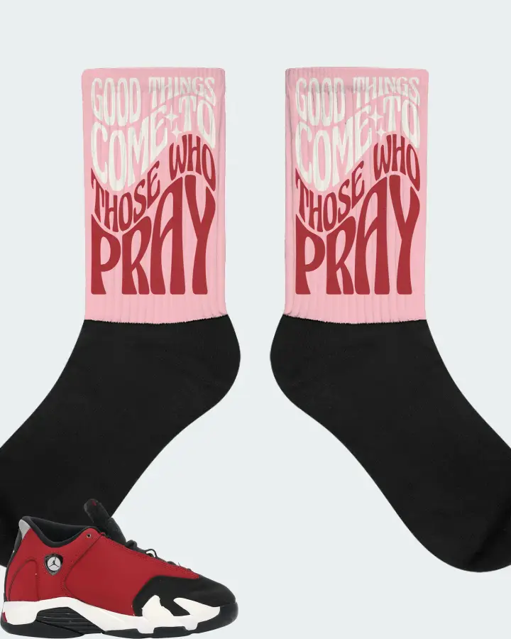 Jordan 14 Retro Sneaker Matching Pink Socks - Good Things Come To Those Who Pray