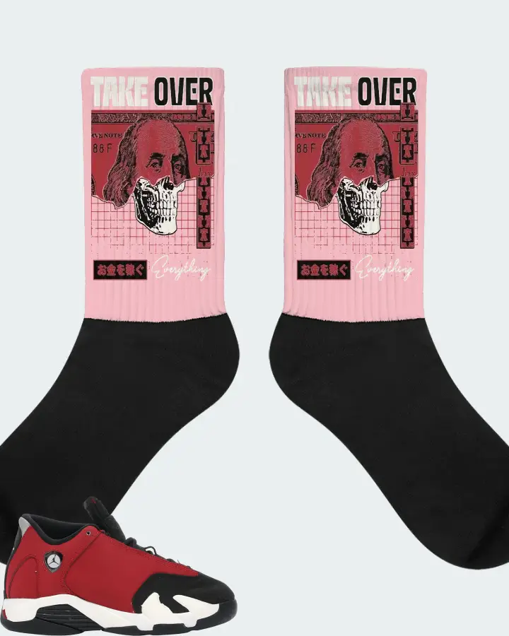Jordan 14 Retro Sneaker Matching Pink Socks - Take Over