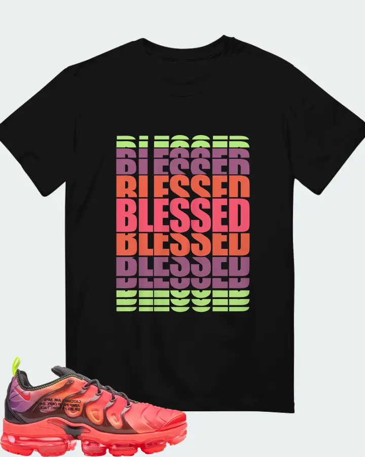 Nike Air VaporMax Plus Laser Crimson Sneaker Matching Black T-Shirt - BLESSED Many Times