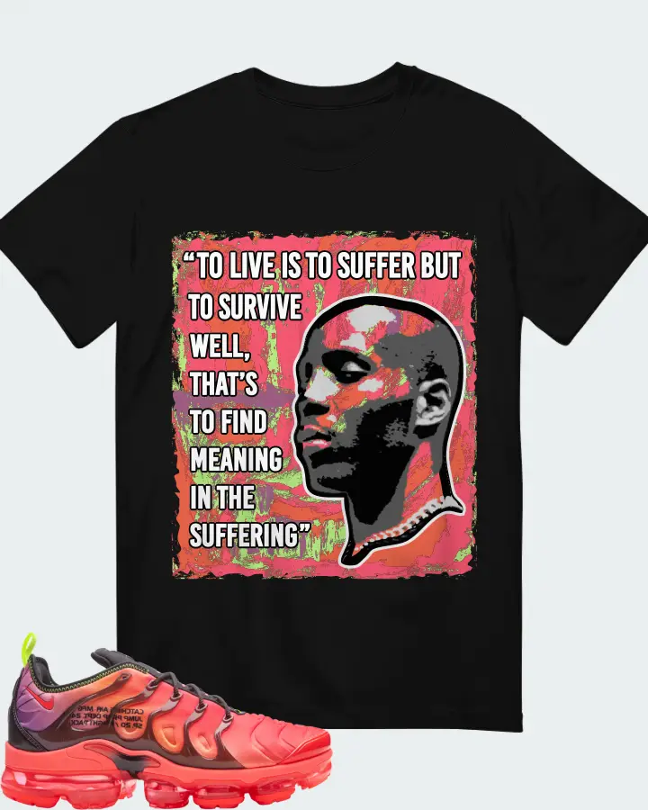Nike Air VaporMax Plus Laser Crimson Sneaker Matching Black T-Shirt - DMX Suffer Quote