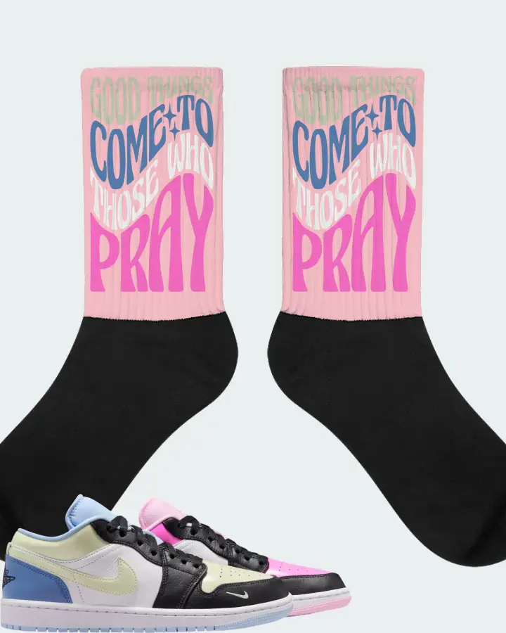 Air Jordan 1 Low Mismatched Patent Sneaker Matching Pink Socks - Good Things Come To Those Who Pray