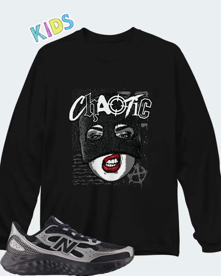New Balance Fresh Foam Arishi v4 Tiralux - Black with Dark Silver Metallic and Sea Salt Matching Kid's Long Sleeve T-Shirt