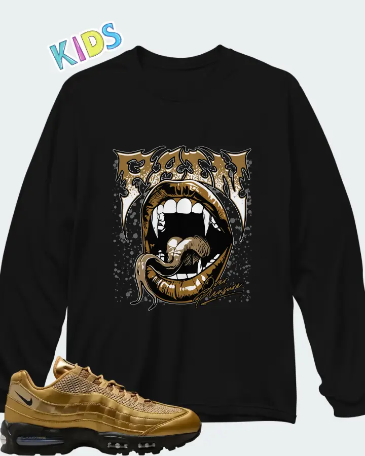 Nike Air Max 95 Big Bubble - Metallic Gold Matching Kid's Long Sleeve T-Shirt