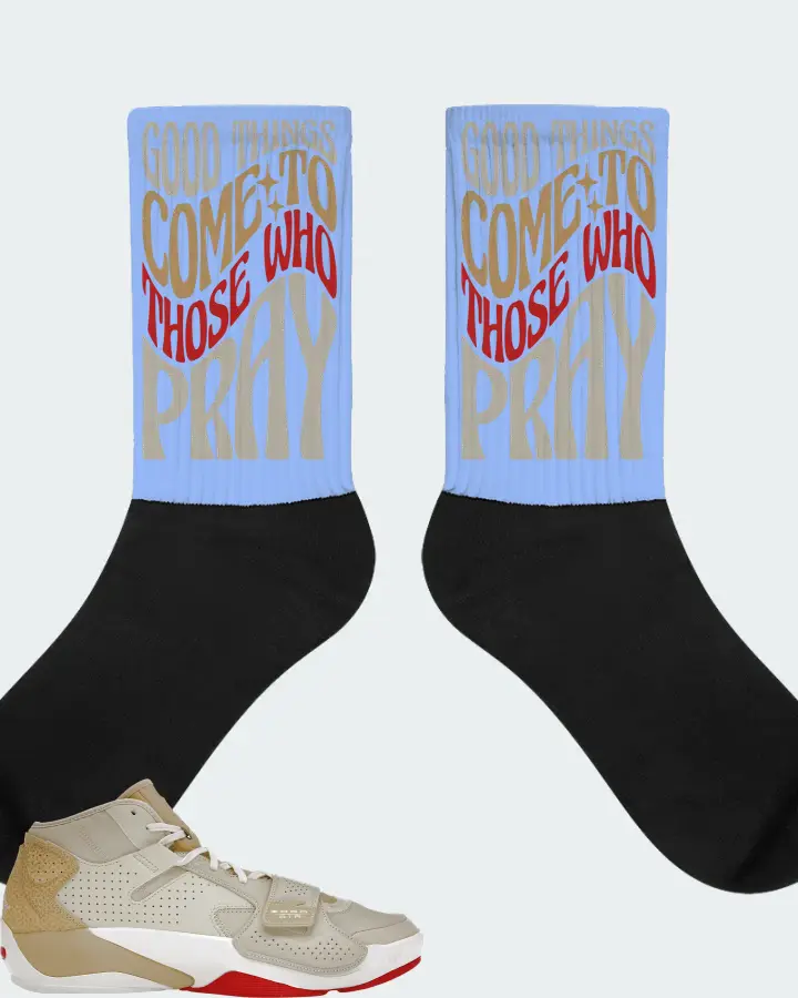 Jordan Zion 2 Sneaker Matching Carolina Blue Socks - Good Things Come To Those Who Pray