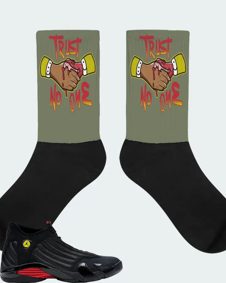 Jordan 14 Retro Sneaker Matching Olive Socks - Trust No One