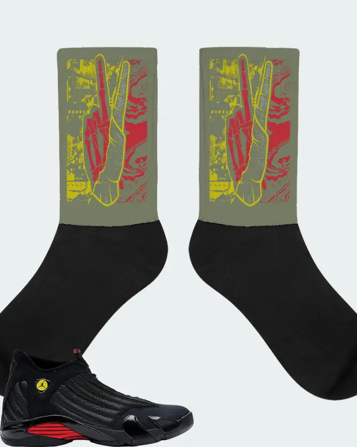 Jordan 14 Retro Sneaker Matching Olive Socks - Peace of mind