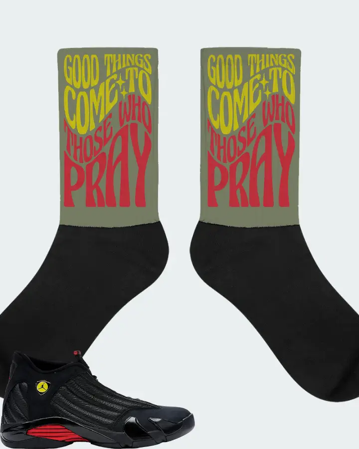 Jordan 14 Retro Sneaker Matching Olive Socks - Good Things Come To Those Who Pray