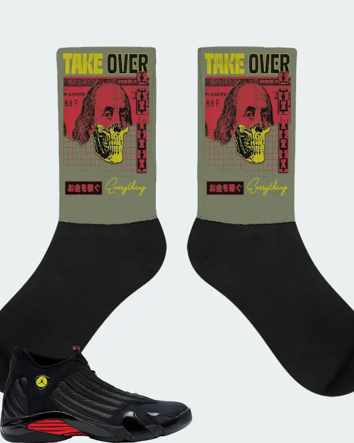 Jordan 14 Retro Sneaker Matching Olive Socks - Take Over