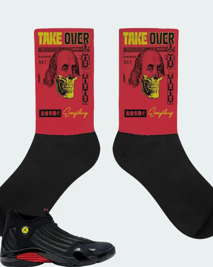 Jordan 14 Retro Sneaker Matching Red Socks - Take Over