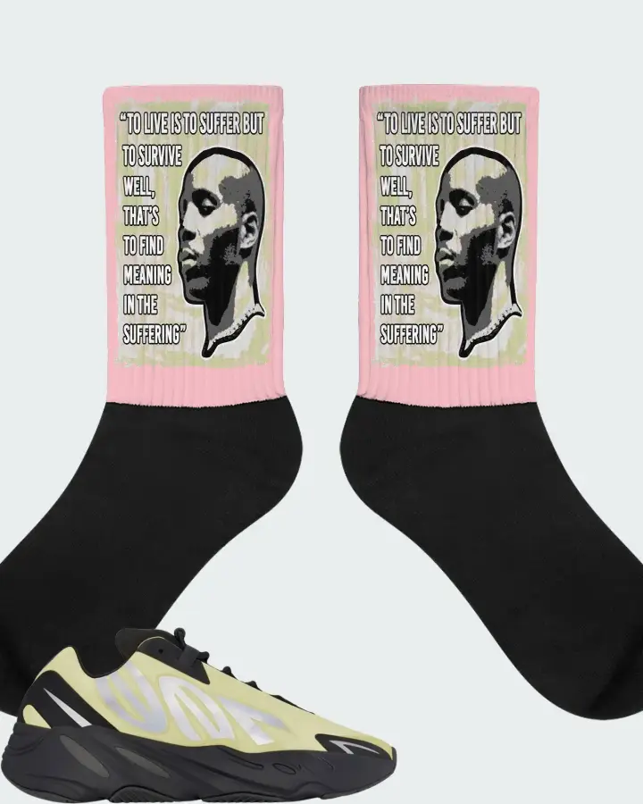 adidas Yeezy Boost 700 MNVN  Sneaker Matching Pink Socks - DMX Suffer Quote