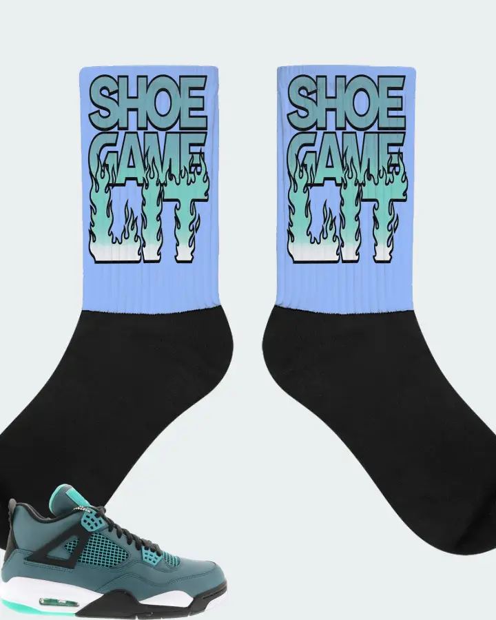 Jordan 4 Retro Sneaker Matching Carolina Blue Socks - Shoe Game Lit Refreshed