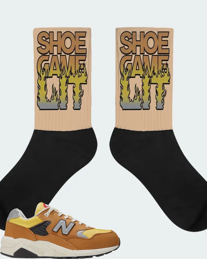New Balance 580 Real Mad Brown Sneaker Matching Cream Socks - Shoe Game Lit Refreshed
