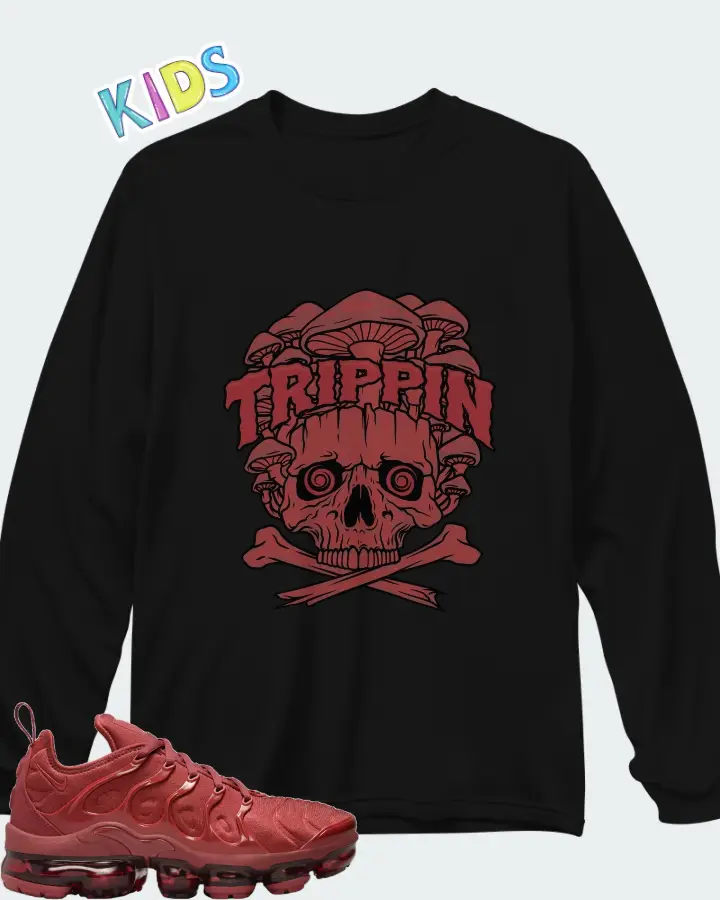 Nike Air VaporMax Plus Burgundy Matching Kid's Long Sleeve T-Shirt