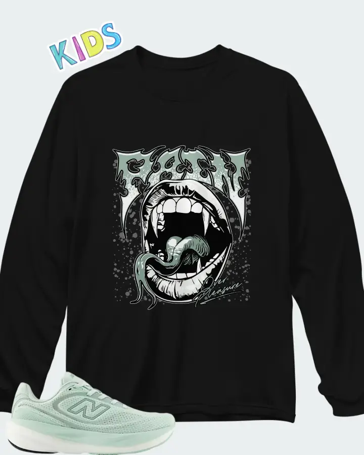 New Balance Cosmic Jade Mosaic Green Matching Kid's Long Sleeve T-Shirt