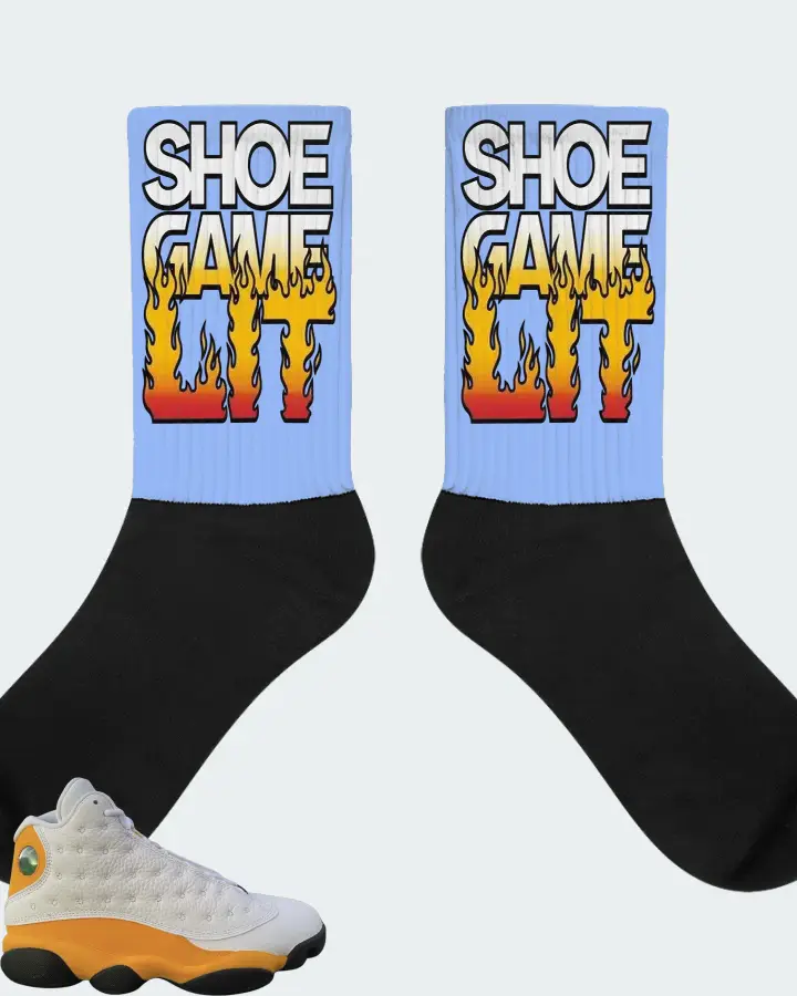 Jordan 13 Retro Sneaker Matching Carolina Blue Socks - Shoe Game Lit Refreshed